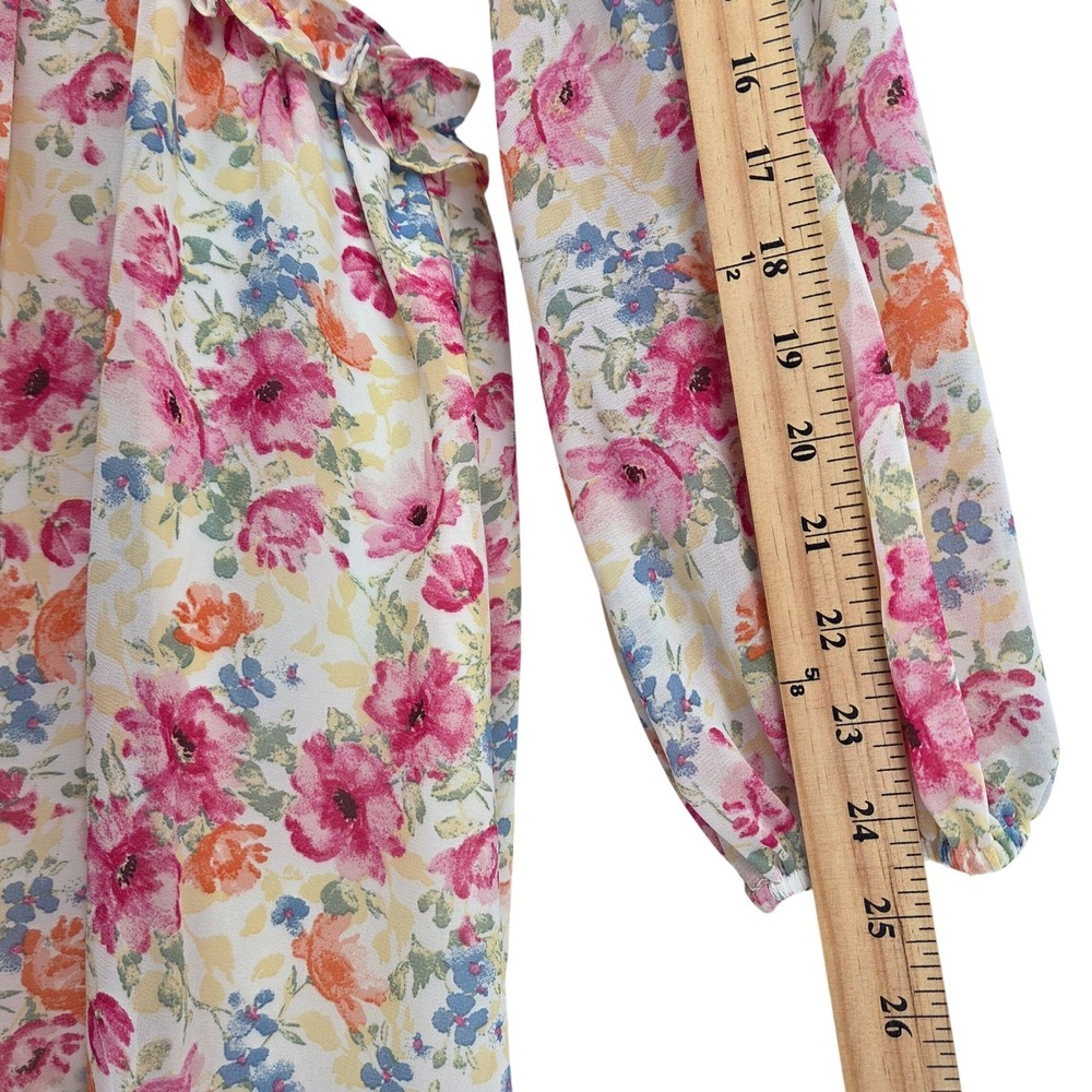 Privy Floral Mini Dress Multi Color Cutout V-Neck Cottagecore Fairycore Boho M - Picture 8 of 12